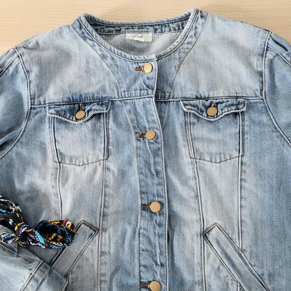 Easel Boho Denim Jean Trucker Jacket Paisley Scarf Tie Sleeve Boutique Y2K Large - Picture 5 of 11